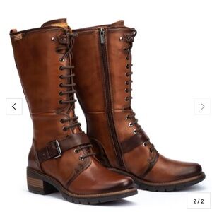 Pikolinos San Sebastia tall brown leather lace up and side zip brown boots